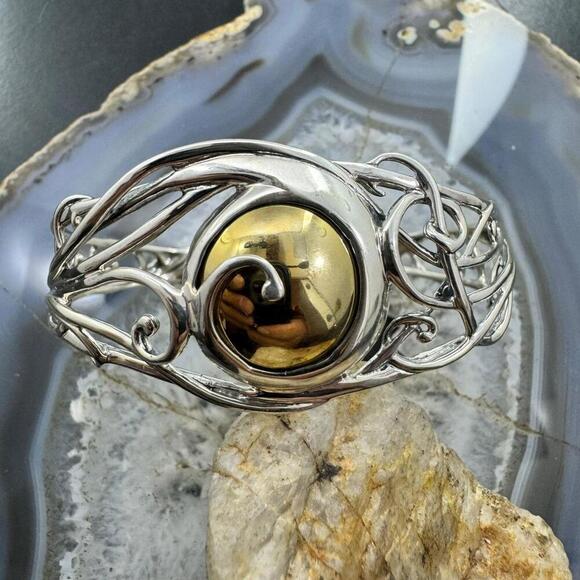 Carolyn Pollack Sterling Silver & Brass Dome Decorated Bracelet For Women - Picture 4 of 10